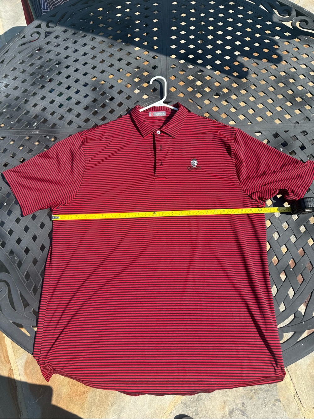 Men's Lake Oconee Cuscowilla Golf Polo-Red and Black Striped- Embroidered Logo